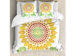 Abakuhaus Copripiumino Girasole, Disegno Mandala Di Girasoli, Antiacaro, Adatto A Chi Soffre Di Allergie Con Federe, 200 Cm X 200 Cm - 80 X 80 Cm, Giallo Bianco E Verde
