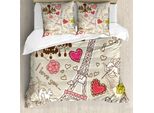 Abakuhaus Paris Copripiumino, Doodle Torre Eiffel Amore, Antiacaro Adatto A Chi Soffre Di Allergie Con Federe, 200 Cm X 200 Cm - 80 X 80 Cm, Beige-Rosa
