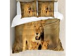 Abakuhaus Copripiumino Safari, Safari Lions Wilderness, Antiacaro, Adatto A Chi Soffre Di Allergie, Con Federe, 155 Cm X 220 Cm - 80 X 80 Cm, Color Crema