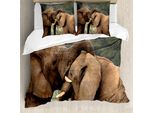 Abakuhaus Copripiumino Safari, Savanna Con Animali Selvatici, Antiacaro, Adatto A Chi Soffre Di Allergie, Con Federe, 155 Cm X 220 Cm - 80 X 80 Cm, Marrone Verde