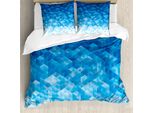Abakuhaus Copripiumino Geometrico, Motivo A Triangoli Mosaico, Antiacaro E Anallergico, Con Federe, 155 Cm X 220 Cm - 80 X 80 Cm, Azzurro
