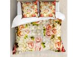 Abakuhaus Copripiumino Rose, Motivo Floreale Psichedelico, Antiacaro, Adatto A Chi Soffre Di Allergie, Con Federe, 155 Cm X 220 Cm - 80 X 80 Cm, Rosa-Verde-Crema