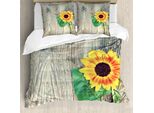 Abakuhaus Copripiumino Girasole, Bouquet Di Fiori In Legno, Antiacaro, Adatto A Chi Soffre Di Allergie, Con Federe, 200 Cm X 200 Cm - 80 X 80 Cm, Marrone, Verde, Giallo