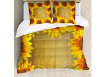 Abakuhaus Copripiumino Girasole, Motivo Floreale A Cerchio, Antiacaro, Adatto A Chi Soffre Di Allergie, Con Federe, 155 Cm X 220 Cm - 80 X 80 Cm, Marrone Arancione