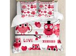 Abakuhaus Copripiumino Per Animali Domestici, Romantiche Civette Arrows, Antiacaro Adatto A Chi Soffre Di Allergie Con Federe, 200 Cm X 200 Cm - 80 X 80 Cm, Rosso-Bianco