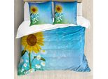 Abakuhaus Copripiumino Girasole, Sunflowers Camomilla, Antiacaro, Adatto A Chi Soffre Di Allergie, Con Federe, 200 Cm X 200 Cm - 80 X 80 Cm, Blu Giallo Verde