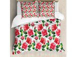 Abakuhaus Rose Copripiumino, Acquerello Fiori Freschi, Antiacaro Adatto A Chi Soffre Di Allergie Con Federe, 155 Cm X 220 Cm - 80 X 80 Cm, Rosso, Verde, Bianco