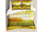 Abakuhaus Copripiumino Girasole, Campo Di Girasoli Dorati, Antiacaro, Adatto A Chi Soffre Di Allergie, Con Federe, 155 Cm X 220 Cm - 80 X 80 Cm, Arancione Giallo