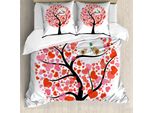 Abakuhaus Copripiumino Per Animali Domestici, Uccellini Floreali Naturali, Antiacaro, Adatto A Chi Soffre Di Allergie, Con Federe, 200 Cm X 200 Cm - 80 X 80 Cm, Rosso, Bianco, Nero