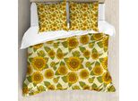 Abakuhaus Copripiumino Girasole, Stile Funky Sunflower, Antiacaro, Adatto A Chi Soffre Di Allergie, Con Federe, 155 Cm X 220 Cm - 80 X 80 Cm, Verde Giallo