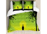 Abakuhaus Copripiumino Yoga, Tramonto Nel Bosco, Antiacaro, Adatto A Chi Soffre Di Allergie, Con Federe, 200 Cm X 200 Cm - 80 X 80 Cm, Verde-Nero-Giallo