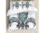 Abakuhaus Copripiumino Fleur De Lis, Grunge Renaissance, Antiacaro, Adatto A Chi Soffre Di Allergie, Con Federe, 155 Cm X 220 Cm - 80 X 80 Cm, Blu, Bianco, Nero
