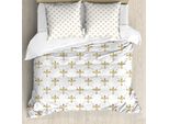 Abakuhaus Copripiumino Fleur De Lis, Stile Vintage Con Gigli, Antiacaro, Adatto A Chi Soffre Di Allergie, Con Federe, 200 Cm X 200 Cm - 80 X 80 Cm, Bianco Giallo