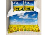 Abakuhaus Copripiuma Girasole, Campagna Fresca, Antiacaro, Adatto A Chi Soffre Di Allergie, Con Federe, 200 Cm X 200 Cm - 80 X 80 Cm, Blu, Verde, Giallo