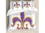Abakuhaus Fleur De Lis Copripiumino, Medievale, Antiacaro, Adatto A Chi Soffre Di Allergie, Con Federe, 155 Cm X 220 Cm - 80 X 80 Cm, Giallo Viola