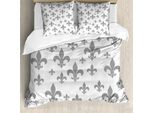 Abakuhaus Copripiumino Fleur De Lis, Stile Retrò Vintage, Antiacaro E Anallergico, Con Federe, 155 Cm X 220 Cm - 80 X 80 Cm, Grigio