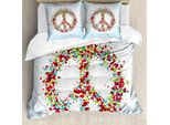 Abakuhaus Fantastico Copripiumino, Simbolo Della Pace Con Cuori, Antiacaro, Adatto A Chi Soffre Di Allergie, Con Federe, 155 Cm X 220 Cm - 80 X 80 Cm, Multicolore
