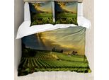 Abakuhaus Copripiumino Weingut, Francia Sunset Vineyard, Antiacaro, Adatto A Chi Soffre Di Allergie, Con Federe, 155 Cm X 220 Cm - 80 X 80 Cm, Verde, Giallo, Grigio