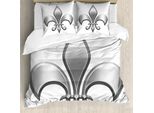 Abakuhaus Set Copripiumino Medievale Per Letti Matrimoniali, Simbolo Del Giglio, Antiacaro, Adatto A Chi Soffre Di Allergie, Con Federe, Bianco-Argento