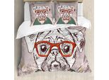 Abakuhaus Copripiumino Per Cani, Vintage Hipster Mops, Antiacaro, Adatto A Chi Soffre Di Allergie, Con Federe, 155 Cm X 220 Cm - 80 X 80 Cm, Multicolore