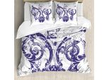 Abakuhaus Copripiumino Fleur De Lis, Bandiera Grunge Lily, Antiacaro, Adatto A Chi Soffre Di Allergie, Con Federe, 155 Cm X 220 Cm - 80 X 80 Cm, Viola Bianco