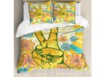 Abakuhaus Fantastico Copripiumino, Peace Flowers, Antiacaro, Adatto A Chi Soffre Di Allergie, Con Federe, 155 Cm X 220 Cm - 80 X 80 Cm, Giallo, Blu, Rosa