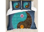 Abakuhaus Copripiumino Yoga, Yin Yang Blume Teal Brown, Antiacaro, Adatto A Chi Soffre Di Allergie, Con Federe, 200 Cm X 200 Cm - 80 X 80 Cm, Blu Ardesia-Turchese