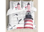 Abakuhaus Copripiumino Leuchtturm, Seagulls Strand Meer, Antiacaro, Adatto A Chi Soffre Di Allergie, Con Federe, 155 Cm X 220 Cm - 80 X 80 Cm, Rosso, Grigio, Bianco
