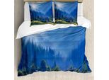 Abakuhaus Copripiumino Rustico, Mountain Village Ukraine, Antiacaro, Adatto A Chi Soffre Di Allergie, Con Federe, 200 Cm X 200 Cm - 80 X 80 Cm, Verde Blu