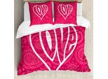 Abakuhaus Fantastico Copripiumino, Grande Cuore Retrò, Antiacaro, Adatto A Chi Soffre Di Allergie, Con Federe, 155 Cm X 220 Cm - 80 X 80 Cm, Rosa, Bianco,