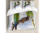 Abakuhaus Copripiumino Con Pappagalli, 2 Pappagalli Ara, Antiacaro, Adatto A Chi Soffre Di Allergie, Con Federe, 155 Cm X 220 Cm - 80 X 80 Cm, Verde, Bianco, Marrone