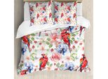Abakuhaus Copripiumino Con Pappagalli, Pappagalli Iris E Rose, Antiacaro, Adatto A Chi Soffre Di Allergie, Con Federe, 200 Cm X 200 Cm - 80 X 80 Cm, Multicolore