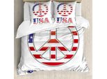 Abakuhaus Fantastico Copripiumino, 70S Peace Sign Americano, Antiacaro, Adatto A Chi Soffre Di Allergie, Con Federe, 155 Cm X 220 Cm - 80 X 80 Cm, Viola Blu Bianco