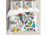 Abakuhaus Copripiumino Con Pappagallo, Foglie Di Fiori Nel Giardino, Antiacaro, Adatto A Chi Soffre Di Allergie, Con Federe, 155 Cm X 220 Cm - 80 X 80 Cm, Multicolore