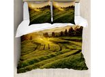 Abakuhaus Copripiumino Land, Barley Woods Tramonto, Antiacaro, Adatto A Chi Soffre Di Allergie, Con Federe, 200 Cm X 200 Cm - 80 X 80 Cm, Verde Giallo