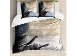 Abakuhaus Copripiumino Hawaiano, Motivo Palme Grunge, Antiacaro E Anallergico, Con Federe, 155 Cm X 220 Cm - 80 X 80 Cm, Beige Navy