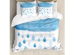 Abakuhaus Copripiumino Naturale, Gocce Di Pioggia E Nuvole, Antiacaro, Adatto A Chi Soffre Di Allergie, Con Federe, 200 Cm X 200 Cm - 80 X 80 Cm, Blu E Bianco