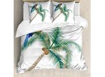 Abakuhaus Copripiumino Parrot, Parrot Palme Da Cocco, Antiacaro Adatto A Chi Soffre Di Allergie Con Federe, 155 Cm X 220 Cm - 80 X 80 Cm, Bianco, Marrone, Verde