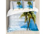 Abakuhaus Copripiumino Hawaiano, Spiaggia-Palme-Rocce, Antiacaro, Adatto A Chi Soffre Di Allergie, Con Federe, 155 Cm X 220 Cm - 80 X 80 Cm, Verde Blu