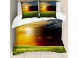 Abakuhaus Copripiumino Rustico, Nuvole Scure Tramonto, Antiacaro Adatto A Chi Soffre Di Allergie Con Federe, 155 Cm X 220 Cm - 80 X 80 Cm, Verde Giallo