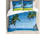 Abakuhaus Copripiumino Hawaiano, Palma Da Cocco Hawaii, Antiacaro, Adatto A Chi Soffre Di Allergie, Con Federe, 155 Cm X 220 Cm - 80 X 80 Cm, Blu Verde
