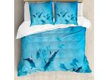 Abakuhaus Copripiumino Hawaiano, Delfini Hawaii Oceano, Antiacaro Adatto A Chi Soffre Di Allergie Con Federe, 155 Cm X 220 Cm - 80 X 80 Cm, Blu