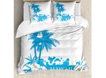 Abakuhaus Copripiumino Hawaiano, Hawaii Island Aqua, Antiacaro, Adatto A Chi Soffre Di Allergie, Con Federe, 200 Cm X 200 Cm - 80 X 80 Cm, Aqua Bianco