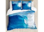 Abakuhaus Copripiumino Ocean, Cielo Estivo Nuvoloso Ondulato, Antiacaro, Adatto A Chi Soffre Di Allergie, Con Federe, 200 Cm X 200 Cm - 80 X 80 Cm, Blu Navy E Bianco