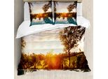 Abakuhaus Set Copripiumino Hawaii Per Letti Matrimoniali, Tramonto In Piscina, Antiacaro, Adatto A Chi Soffre Di Allergie, Con Federe, Arancione Blu-Verde
