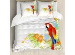 Abakuhaus Copripiumino Parrot, Parrot Baum Ast Flora, Antiacaro, Adatto A Chi Soffre Di Allergie, Con Federe, 155 Cm X 220 Cm - 80 X 80 Cm, Crema Rosso Verde