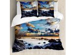 Abakuhaus Copripiumino Ocean, Luna Piena Nuvole Scure, Antiacaro Adatto A Chi Soffre Di Allergie Con Federe, 200 Cm X 200 Cm - 80 X 80 Cm, Blu Arancione Nero