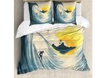 Abakuhaus Copripiumino Ocean, BewöLkt Tropical Island, Antiacaro, Adatto A Chi Soffre Di Allergie, Con Federe, 155 Cm X 220 Cm - 80 X 80 Cm, Beige Giallo Blu Navy