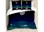 Abakuhaus Copripiumino Ocean, Luna Piena Sul Mare, Antiacaro, Adatto A Chi Soffre Di Allergie, Con Federe, 155 Cm X 220 Cm - 80 X 80 Cm, Nero Navy