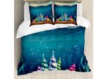 Abakuhaus Copripiumino Ocean, Shell Houses Bubbles, Antiacaro, Adatto A Chi Soffre Di Allergie, Con Federe, 200 Cm X 200 Cm - 80 X 80 Cm, Teal Brown